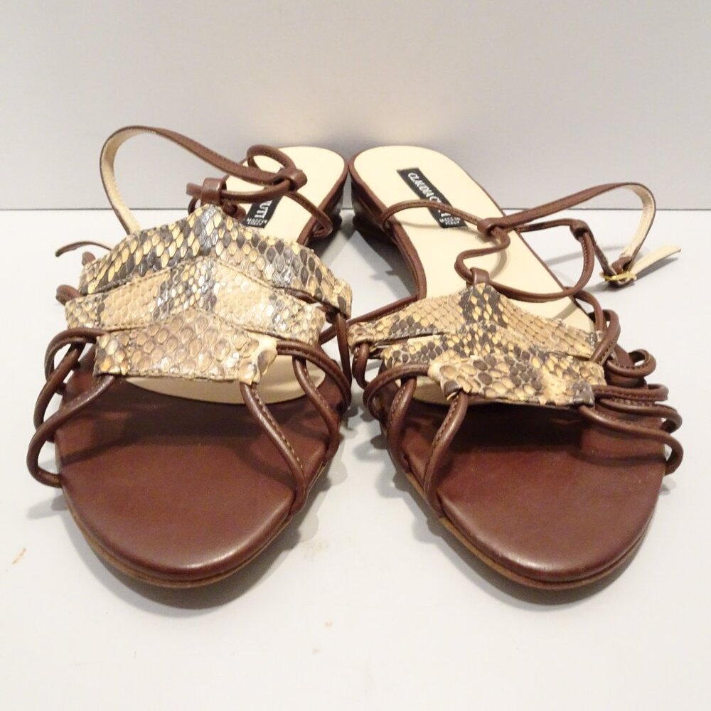 Claudia Ciuti Brown Slingback Sz 6.5M Leather Sandals Snakeskin Accent Strappy